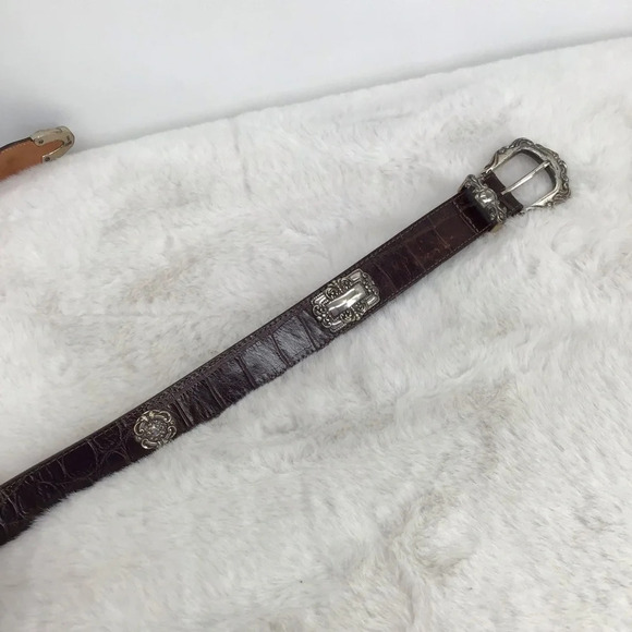 Vintage Brighton 42209 Brown leather Croc Embossed Belt Silver Buckle Size Small - Picture 3 of 6